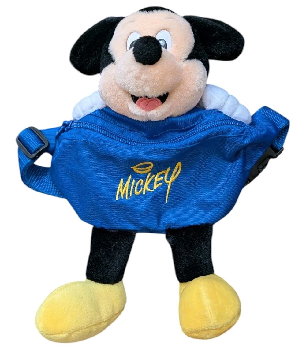 Vintage 90s Disney Mickey Mouse Plush Fanny Pack Waist Bag Blue Disneyland WDW